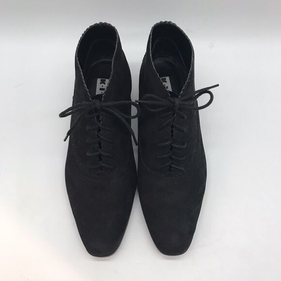 KIKIT Mat Black Leather Booties Women's 8 Lace Up Ankle Boots ZigZag Design Shoe - Picture 5 of 10